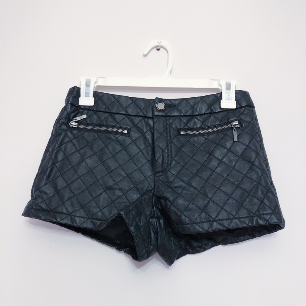 Black faux leather shorts
